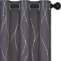 Deconovo Short Curtains Grey, Blackout Kitchen Curtain, Thermal Insulated Soundproof Drapes, Wave Dots Foil Print, 42 x 45 Inches, 2 Panels, Machine‑Washable Privacy Window Panel for Small Windows