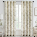 Yakamok Grey Floral Linen Curtains for Living Room 84 Inches Long,Printed Floral Curtains Farmhouse Grommet Bedroom Curtain 2 Panels