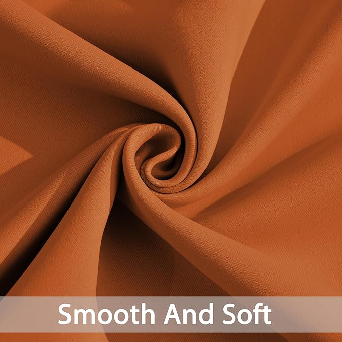 Yakamok Soft and Smooth Orange Blackout Curtains for Bedroom - Grommet Thermal Insulated Room Darkening Curtains for Living Room, Set of 2 Panels (52 x 72Inch, Burnt Orange)