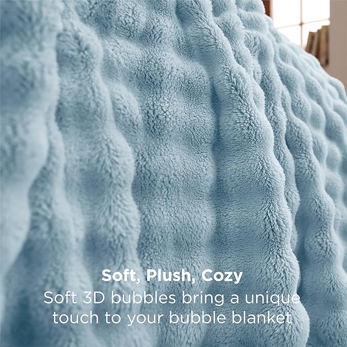 Bedsure 3D Fleece Bubble Blanket for Couch - GentleSoft Blue Twin Blanket for Sofa Bed Room Decor - Luxury Soft Cozy Gifts for Kids Girls, Lightweight, All Seasons, Light Blue, 60"×80"