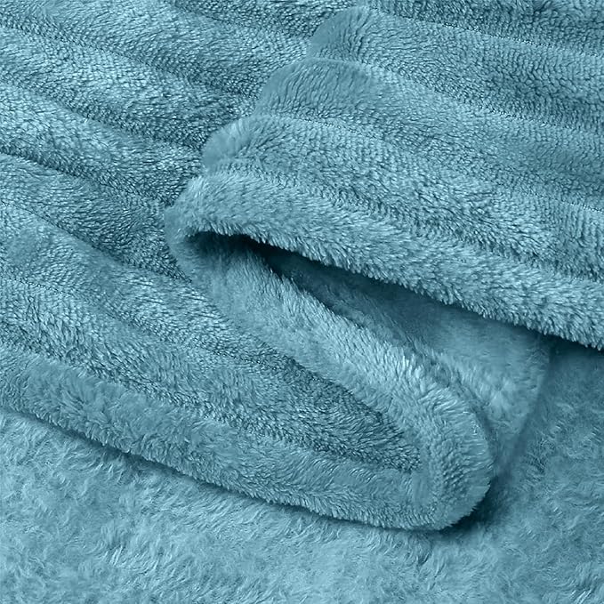 BEDELITE Fleece Blanket Twin Size – 3D Ribbed Jacquard Soft and Warm Decorative Fuzzy Blankets – Cozy, Fluffy, Plush Lightweight Throw Blankets for Couch, Bed, Sofa(Washed Blue, 60x80 inches)