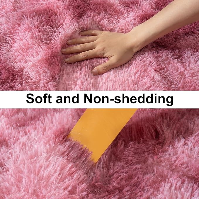 Soft Runner Rugs for Bedroom Hallways, 2x4 Tie-Dyed Blush Pink Fluffy Shag Throw Area Rug Non Slip for Bedside Dorm, Long Shaggy Furry Carpet for Nursery Living Room