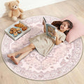 Area Rugs 4ft Washable Non-Slip, Floral Vintage Distress Print Pattern Medallion Carpet for Living Room Bedroom Dining Room, Pink Greypink Cute