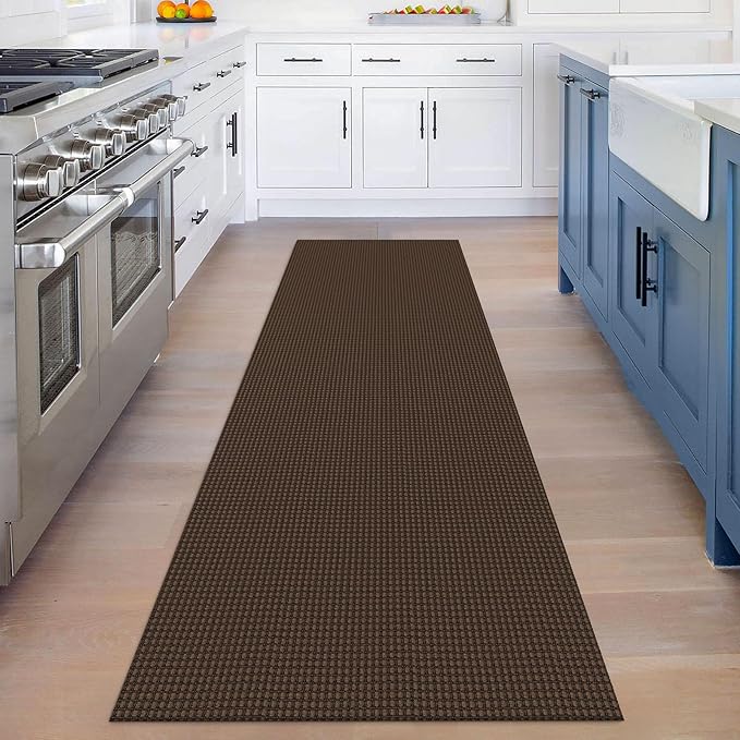KOZYFLY Runners for Hallways 3x8 ft Washable Kitchen Runner Non Slip Rubber Backed Hall Runners Cotton Entryway Runner Rugs Floor Carpet for Indoor Backdoor Bedroom Kitchen, Reddish Brown/Coffee