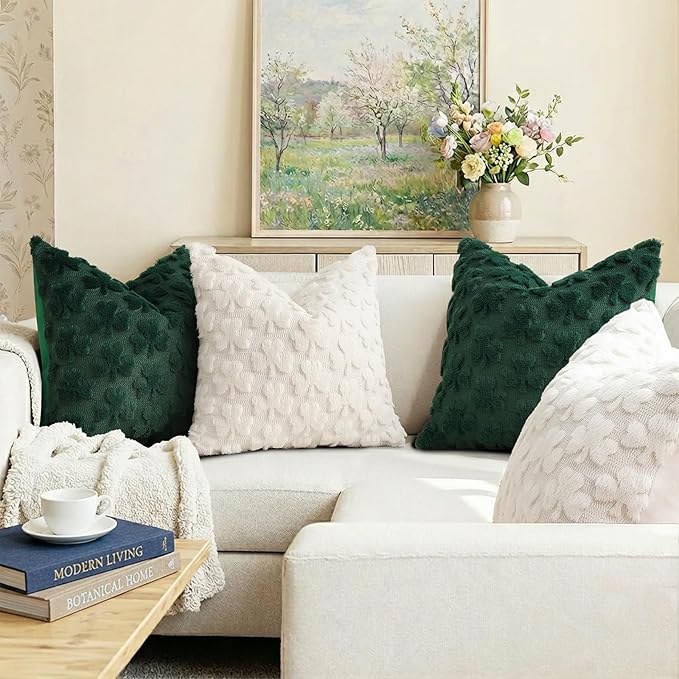 decorUhome St. Patrick’s Day Shamrock Green Pillow Covers 20x20 Inch Set of 2, Soft Plush Faux Wool Throw Pillow Covers, Farmhouse Spring Holiday Decor for Sofa Living Room