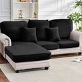 Couch Cover 6-Piece Elastic Velvet Couch Cushion Covers & Chaise Slipcovers for L-Shaped Sofas, Sofa Seat Covers Washable, Soft Cover for Couches (5 Seater + Chaise, Black)