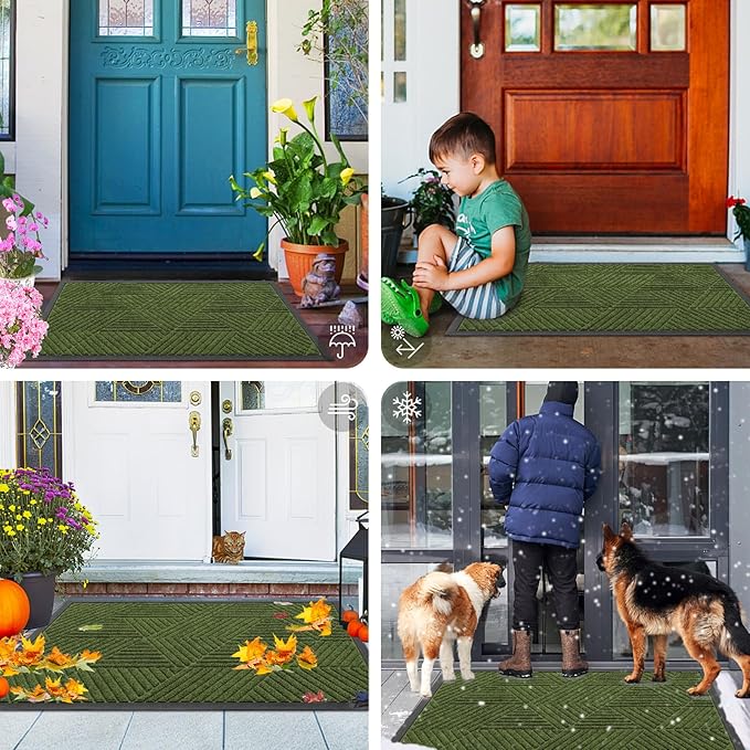 Smiry Front Door Mat Outside Entrance, Heavy Duty Sturdy Natural Rubber Doormat, Trap Dirt and Moisture, Easy Clean Low Profile Welcome Floor Mats for Indoor Outdoor Entry, 35X23 Inch, Forest Green