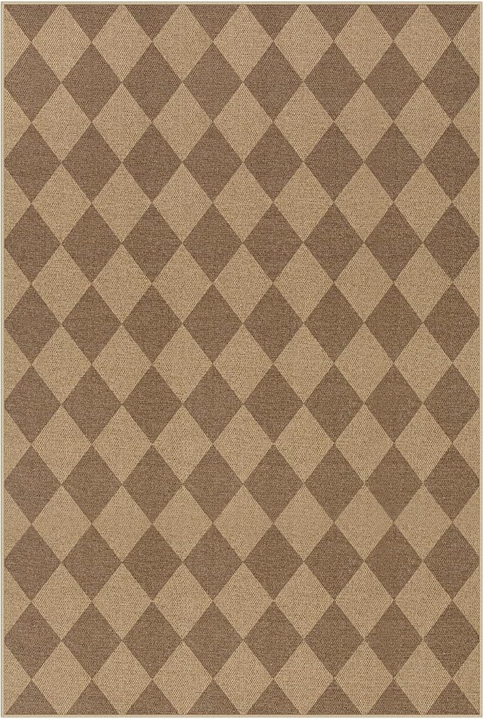 Lahome Colette Checkered Easy Jute 6x9 Rug, Large Rugs for Living Room Dining Room Farmhouse Indoor Outdoor Carpet, Checkerboard Washable Geometric Rug Non Slip Black Carpet for Office Backyard Patio