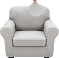XINEAGE 2026 New 2 Pieces Chair Covers with Arms Super Stretch Chair Slipcover for Living Room Pet Dog Universal Slip Cover Anti Slip Armchair Furniture Protector (Silver Grey), 31"-46"(1 Cushion)