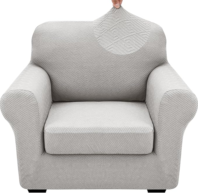 XINEAGE 2026 New 2 Pieces Chair Covers with Arms Super Stretch Chair Slipcover for Living Room Pet Dog Universal Slip Cover Anti Slip Armchair Furniture Protector (Silver Grey), 31"-46"(1 Cushion)