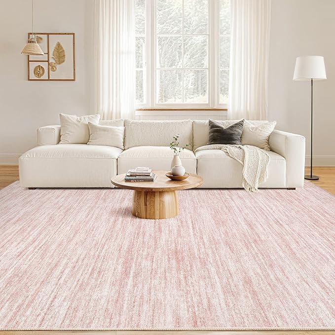 Nakagishi 5x8 Area Rugs Living Room: Washable Large Vintage Rug Neutral Non-Slip Soft Stain Resistant Indoor Carpet for Bedroom Nursery Dining Room Office Playroom - Pink-01