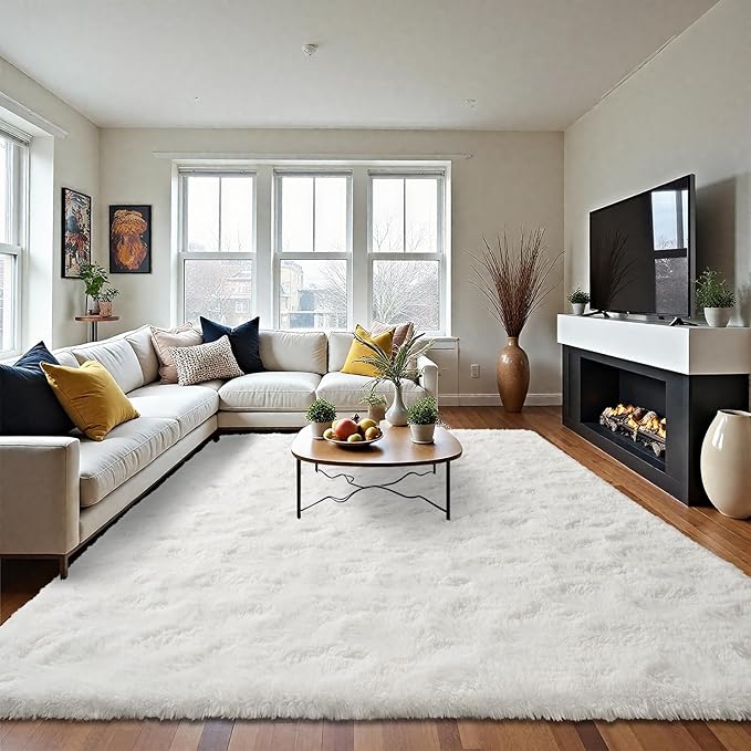 LOCHAS Ultra Soft Indoor Modern Area Rugs Fluffy Living Room Carpets for Children Bedroom Home Decor Nursery Rug 4x6 Feet, White