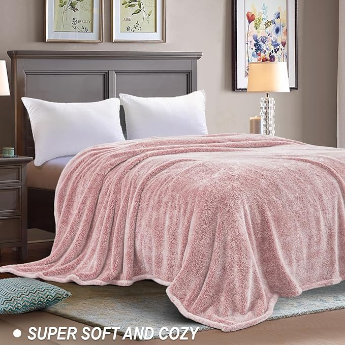 Exclusivo Mezcla Plush Fuzzy Fleece Bed Blanket King Size, Super Soft, Fluffy and Warm Blankets for Couch, Bed, All Season (Mixed Pink, 90x104 inches)