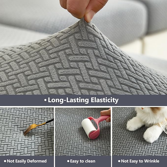 Couch Cushion Covers for Sofa Couch Covers Wear-Resistant Universal Sofa Cover Washable Stretch for Sectional Slipcovers (Texture-Gray,Extra Large Single Seat Cover)