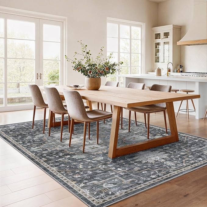 AMADA HOMEFURNISHING 5x7 Area Rugs, Washable Living Room Rug Low-Profile with Non-Slip Backing & Durable Edge Binding, Vintage 5x7 Rugs for Living Room, Bedroom, Dining Room