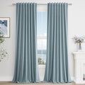 Guken 100% Blackout Linen Curtains 90 Inch Length 2 Panels Set for Living Room Bedroom Back Tab Thermal Insulated Black Out Drapes Room Darkening Farmhouse Style for Bedroom Window Curtains 52x90