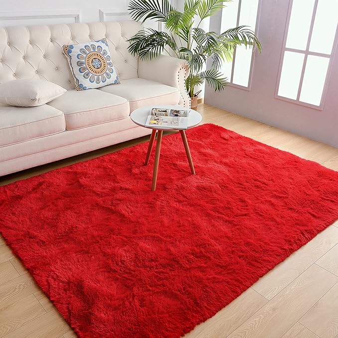 Chicrug Soft Area Rugs for Bedroom Living Room Plush Fluffy Rug 9x12 Feet, Shag Furry Area Rug Carpet Non Shedding for Nursery Children Kids Girls Room Home Decorative, Red