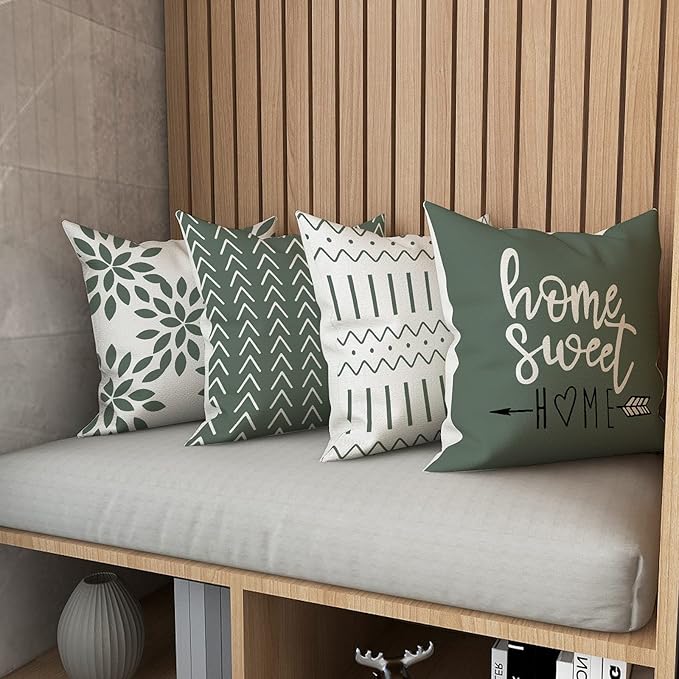 YCOLL Pillow Covers 20x20 Set of 4, Modern Sofa Throw Pillow Cover, Decorative Outdoor Linen Fabric Pillow Case for Couch Bed Car, Aqua Green