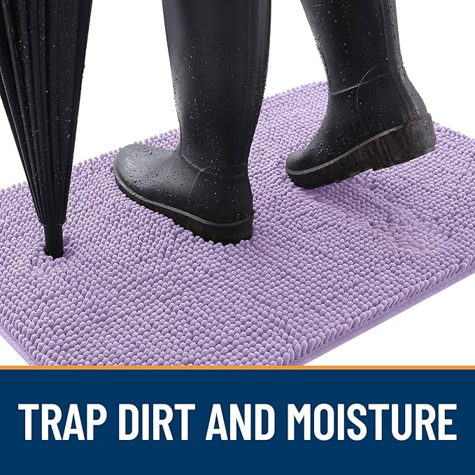 OLANLY Dog Door Mat for Muddy Paws 47x17, Absorbs Moisture and Dirt, Absorbent Non-Slip Washable Doormat, Quick Dry Chenille Mud Mat for Dogs, Entry Indoor Entryway Carpet for Inside Floor, Lavender
