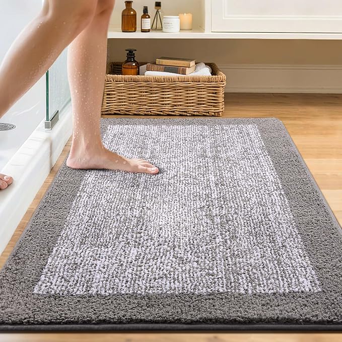 48x32 Large Bathroom Rugs Washable Non Slip, Light Grey Bath Mat for Bathroom Floor Tub, Soft Absorbent Quick Dry Mats for Shower, Bathtub,Home Decor