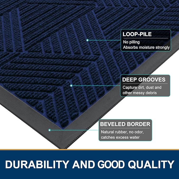 Smiry Front Door Mat Outside Entrance, Heavy Duty Sturdy Natural Rubber Doormat, Trap Dirt and Moisture, Easy Clean Low Profile Welcome Floor Mats for Indoor Outdoor Entry, 35X23 Inch, Royal Blue