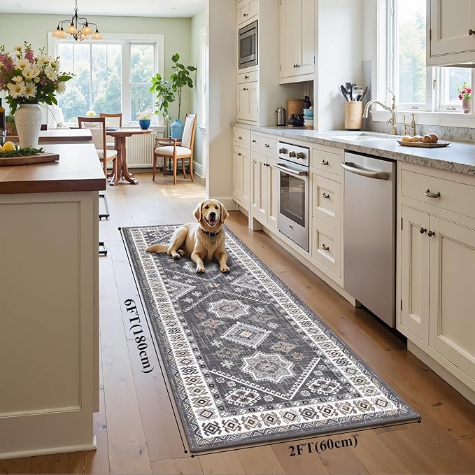 HEBE Washable Kitchen Rugs Runner 2'x 6', Non Slip Hallway Runner Rug, Low Pile Entryway Rug Laundry Room Mat Kitchen Carpet Runners for Hallways, Bathroom, Laundry, Bedside Rug