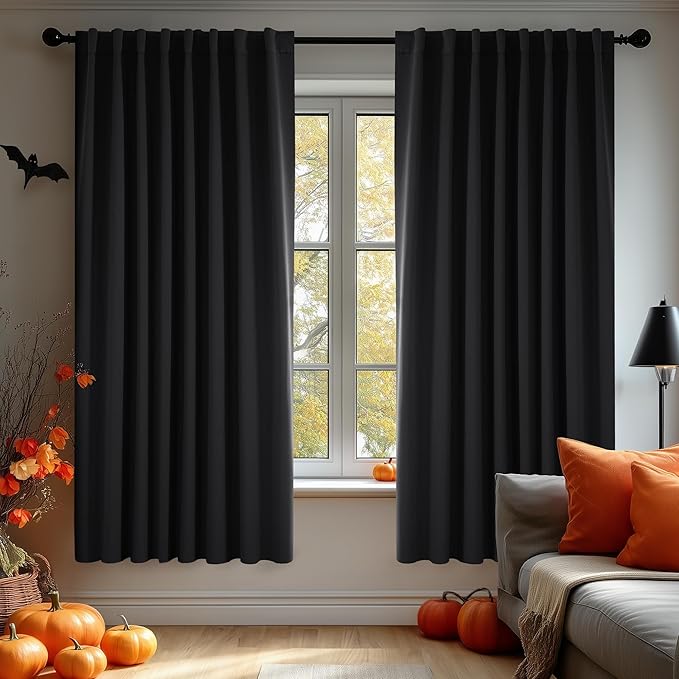 Deconovo Blackout Curtains, Thermal Insulated, W70 x L84 2 Panels, Back Tab, Machine Washable, Room-Darkening Drapes for Bedroom/Living Room Black