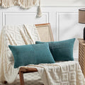 Fancy Homi 2 Packs Teal Lumbar Decorative Throw Pillow Covers 16x32 Inch for Living Room Couch Bed Sofa, Rustic Farmhouse Boho Home Decor, Soft Striped Corduroy Rectangle Accent Cushion Case 40x80 cm