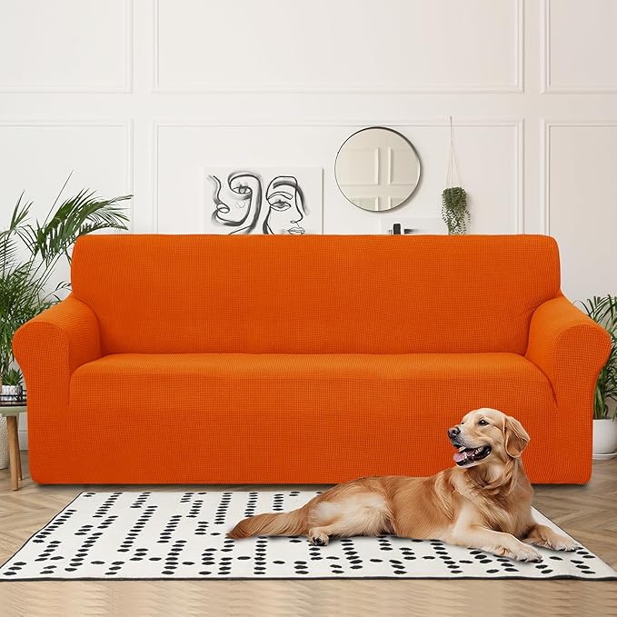U-NICE HOME 4 Seater Stretch Couch Cover Sofa Cover Washable Sofa Slipcover Furniture Protector for 3 Cushion Couch Sofa Pet Friendly, Orange