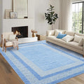 GarveeHome 10x13 Large Washable Geometric Area Rug Non Slip Non Shedding Floor Carpet, Modern Bordered Distressed Light Blue Indoor Printed Rug for Living Room, Bedroom, Office