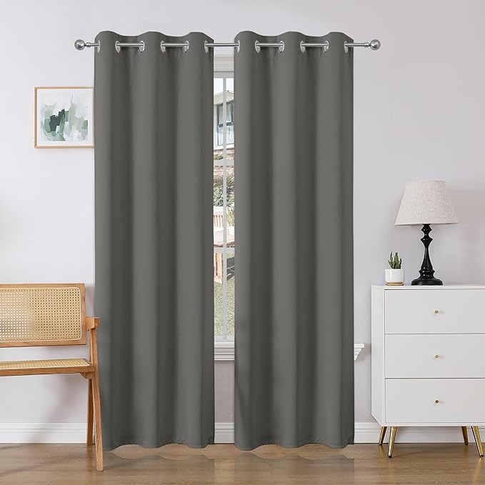 Joydeco Blackout Curtains 84 Inch Length 2 Panels Set, Thermal Insulated Long Curtains& Drapes 2 Burg, Room Darkening Drapes for Bedroom Living Room (Light Grey, W37 x L84 Inch)