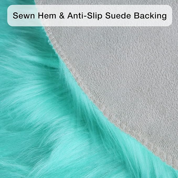 duduta Turquoise Blue Faux Sheepskin Round Rug 4x4 ft, Fluffy Shag Fur Bedroom Nursery Kids Playroom Rug Dorm Decor Non Slip Washable