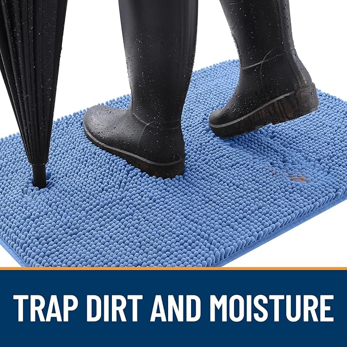 OLANLY Dog Door Mat for Muddy Paws 70x35, Absorbs Moisture and Dirt, Absorbent Non-Slip Washable Doormat, Quick Dry Chenille Mud Mat, Entry Indoor Entryway Carpet for Inside Floor, Cornflower Blue