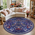 Round Area Rug for Living Room: 6 ft Floral Washable Circle Rug Soft Boho Non-Slip Carpet Indoor Stain Resistant Low Pile Small Circular Rug for Bedroom Entryway Kitchen Nursery Home Office Blue
