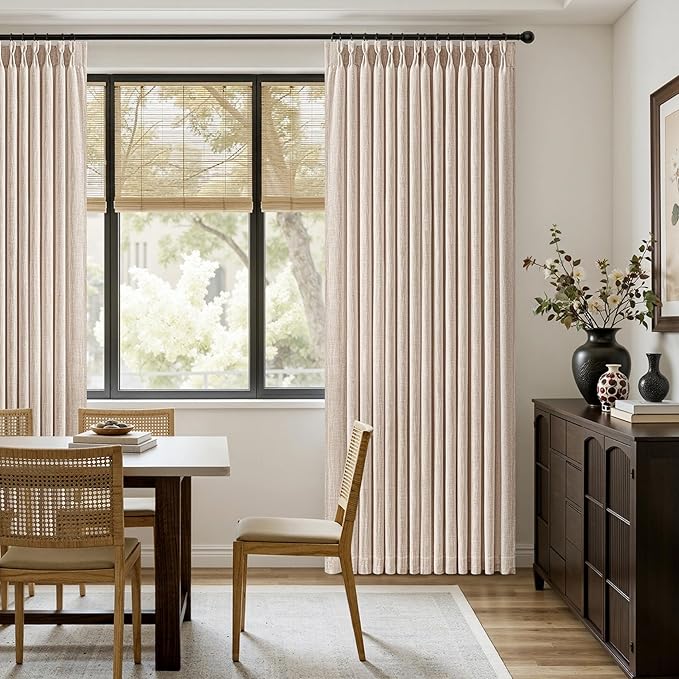 MIULEE Pinch Pleated Thick Linen Curtains 84 Inches Long 2 Panels for Living Room Bedroom, Linen Textured Memory Trained Drapes Pleat Back Tab Light Filtering Sand Beige Window Curtains with Hooks