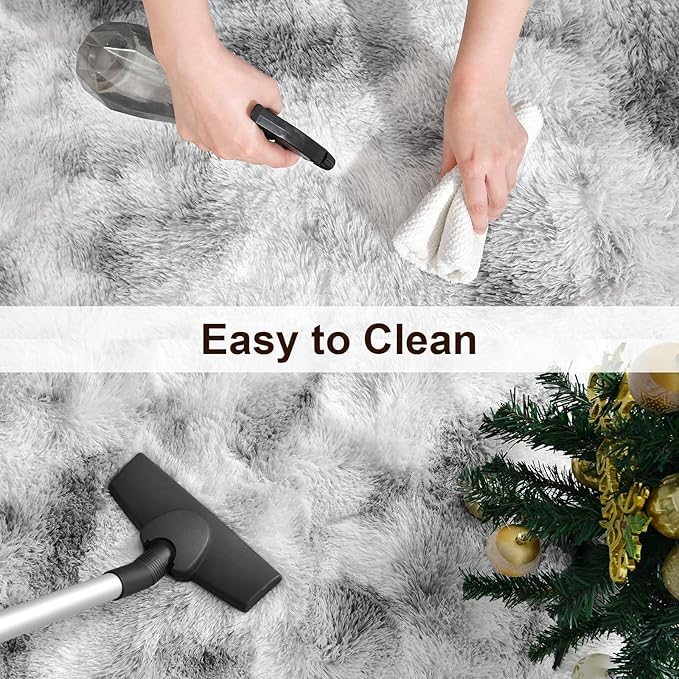 TWINNIS Super Soft Shaggy Rugs Fluffy Carpets 5x7 Feet, Indoor Modern Plush Area Rugs for Living Room Bedroom Kids Room Nursery Home Decor, Upgrade Anti-Skid Fuzzy Rug, Grey and White