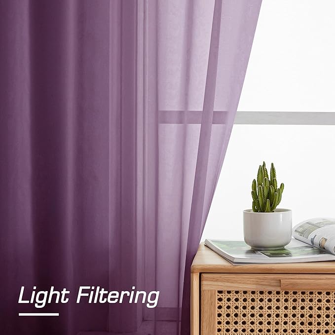 OWENIE Plum Sheer Curtains 63 Inches Long 2 Panels Set, Light Filtering Voile Fimly Sheer Curtains & Drapes for Living Room Bedroom, 2pcs, Plum, Each 42" W x 63" L Inch