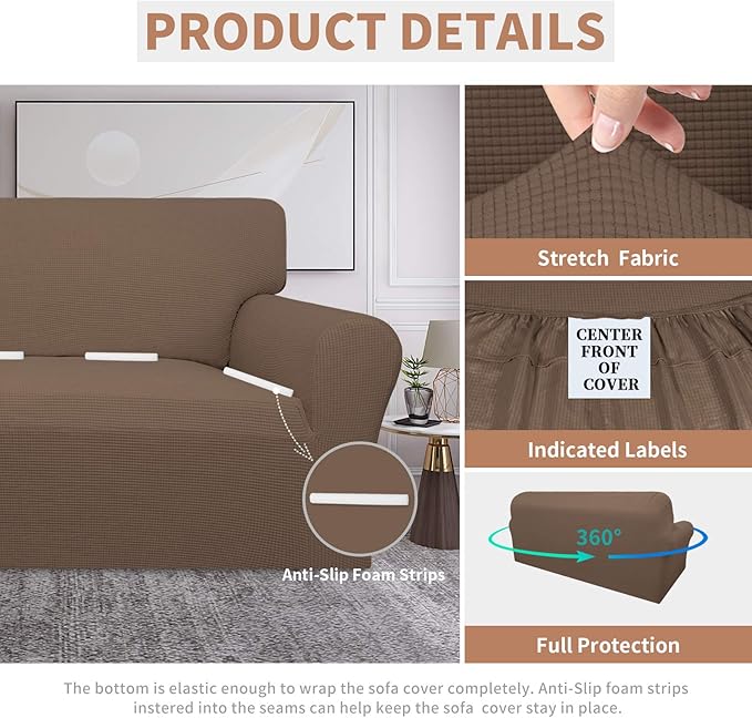 Easy-Going 100% Waterproof Couch Cover, Dual Waterproof Sofa Cover, Stretch Jacquard Sofa Slipcover, Leakproof Furniture Protector for Kids, Pets, Dog and Cat (Oversized Sofa, Brown)