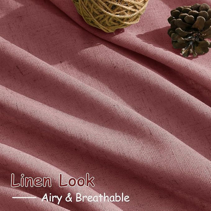 Canyon Rose Linen Curtains for Living Room 126 Inches Long Light Filtering Semi Sheer Curtain Back Tab Modern Farmhouse Decor Boho Girl Drapes Floor to Ceiling High Window for Bedroom 52x126, 2 Panels