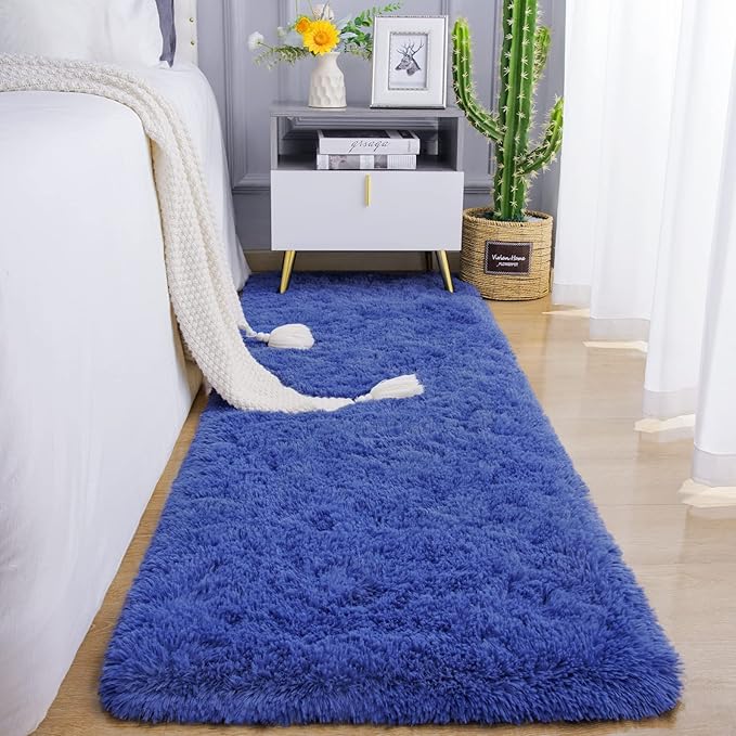 Chicrug Soft Runner Rug for Bedroom Living Room Plush Fluffy Rugs 2x6 Feet, Shag Furry Runner Rug Carpet Non Shedding for Nursery Children Kids Girls Room Home Decorative, Navy