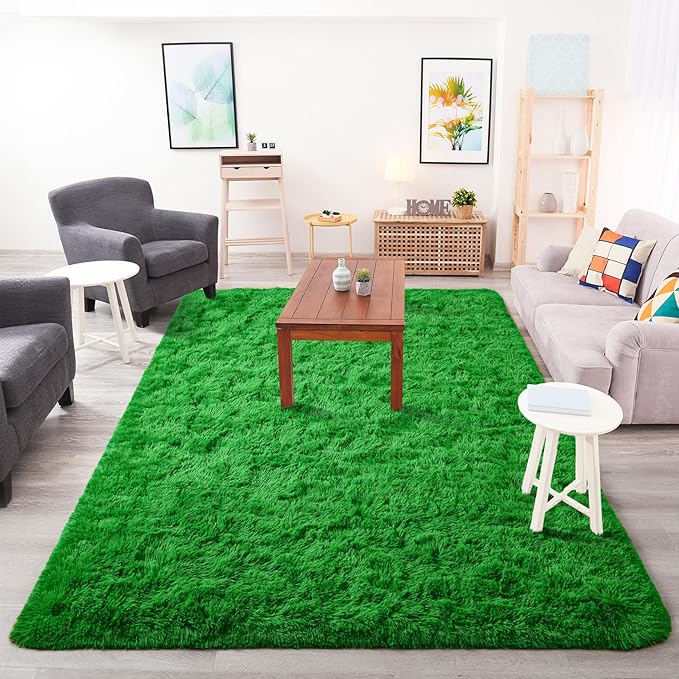 Chicrug Soft Area Rug for Bedroom Living Room Plush Fluffy Rug 4x6 Feet, Shag Furry Area Rug Carpet Non Shedding for Nursery Children Kids Girls Room Home Decorative, Grass Green