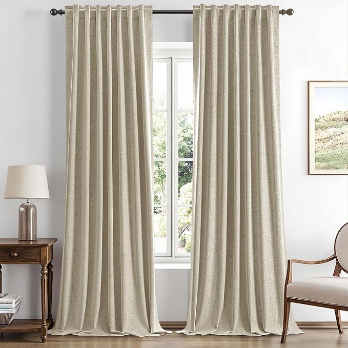MIULEE 100% Blackout Linen Curtains for Bedroom, Cobblestone Solid Luxury Decor Thermal Insulation Room Darkening Drapes for Living Room Nursery Back Tab Rod Pocket 42 x 96 Inches, 2 Panels