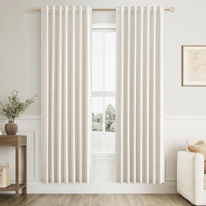 Guken Cream 100% Blackout Linen Curtains 80 Inch Length 2 Panels Set for Living Room Bedroom Back Tab Thermal Insulated Black Out Drapes Room Darkening Farmhouse Style Window Curtains 52x80