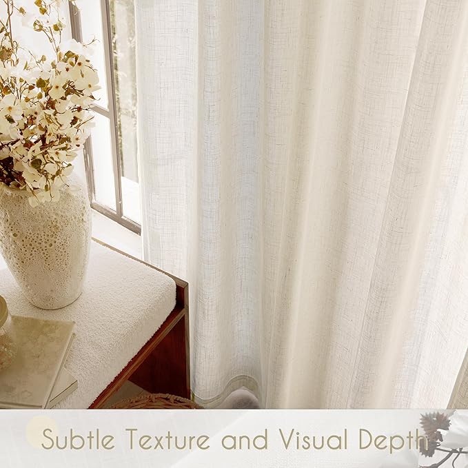 Faux Linen Beige Curtains 144 inches Long for Living Room Rustic Farmhouse Linen Drapes Semi Sheer Burlap Textured Canvas Cloth Curtain Panels Set of 2 Kahki Tan Colored