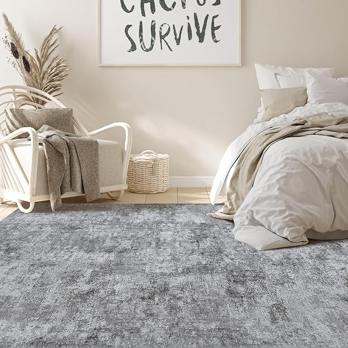 Nakagishi 10x14 Area Rugs Living Room: Washable Abstract Large Neutral Soft Rug Stain Resistant Modern Indoor Floor Non-Slip Carpet for Bedroom Nursery Kids Playroom Office Dining Room Dorm- Grey