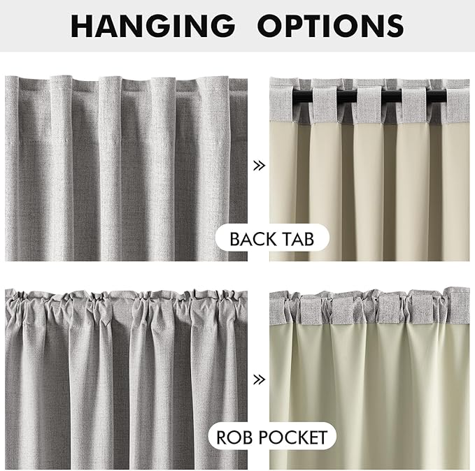 MIULEE 100% Blackout Linen Curtains for Bedroom, Greyish White Solid Luxury Decor Thermal Insulation Room Darkening Drapes for Living Room Nursery Back Tab Rod Pocket 42 x 84 Inches, 2 Panels