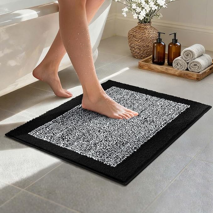 Bathroom Rugs 24x17 Non Slip Washable, Black Bath Mat for Bathroom Floor Tub, Soft Absorbent Quick Dry Mats for Shower, Bathtub,Home Decor