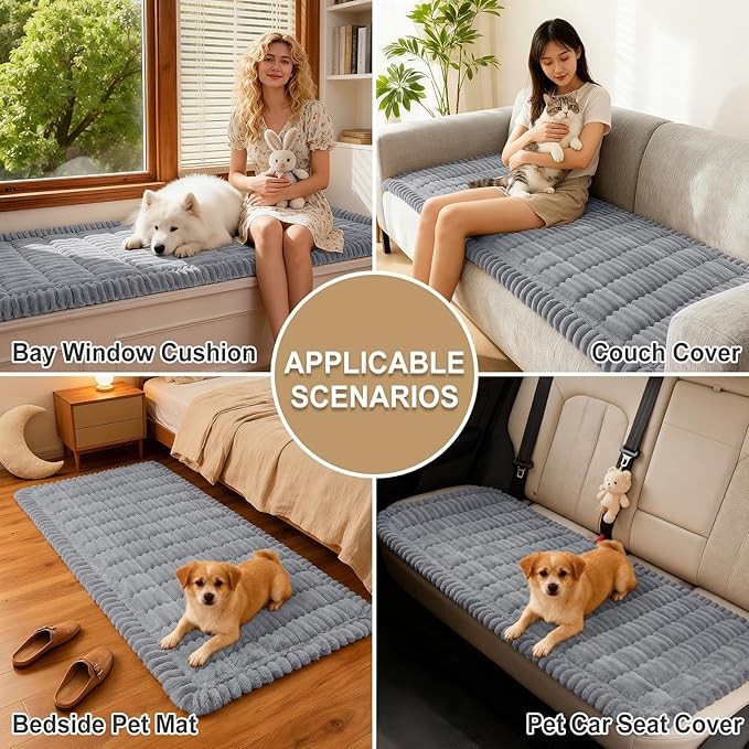 hyha Couch Covers for Dogs Washable, Non Slip Plush Dog Sofa Protectors, Fuzzy Pet Couch Covers for 3 Cushion Sofa Pet Friendly (Grey, 27.6" x 70.9")
