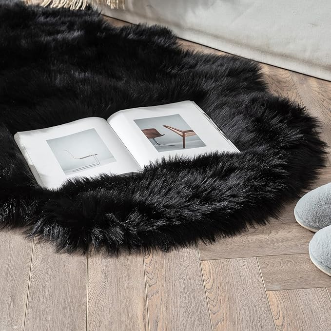 MIULEE Luxury Super Soft Fluffy Area Rug Faux Fur Sheepskin Rug Decorative Plush Shaggy Carpet for Bedside Sofa Floor Nursery Halloween 3 x 5 Feet, Black