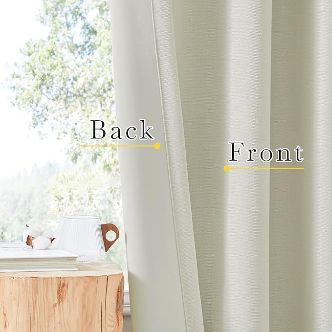 NICETOWN Thick Faux Linen Bedroom Curtains 108 inches Long, Room Darkening Dual Rod Pockets & Hook Belt Thermal Curtains Noise Dampening Drapes for Living Room, Natural, W52 x L108, 2 Panels